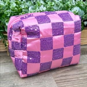Ulta Beauty Pink and Purple Sequins Check Pattern Cosmetic Pouch Bag